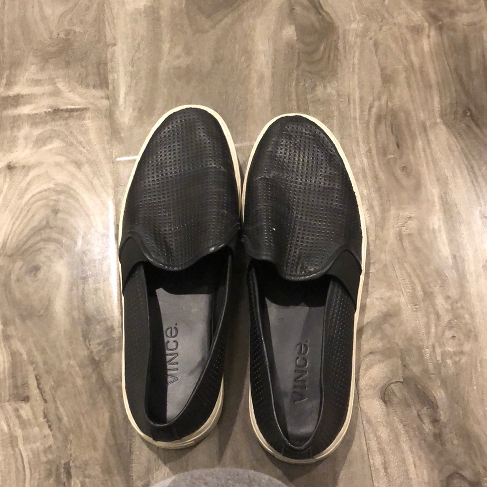 Vince Black Leather Slip Ons